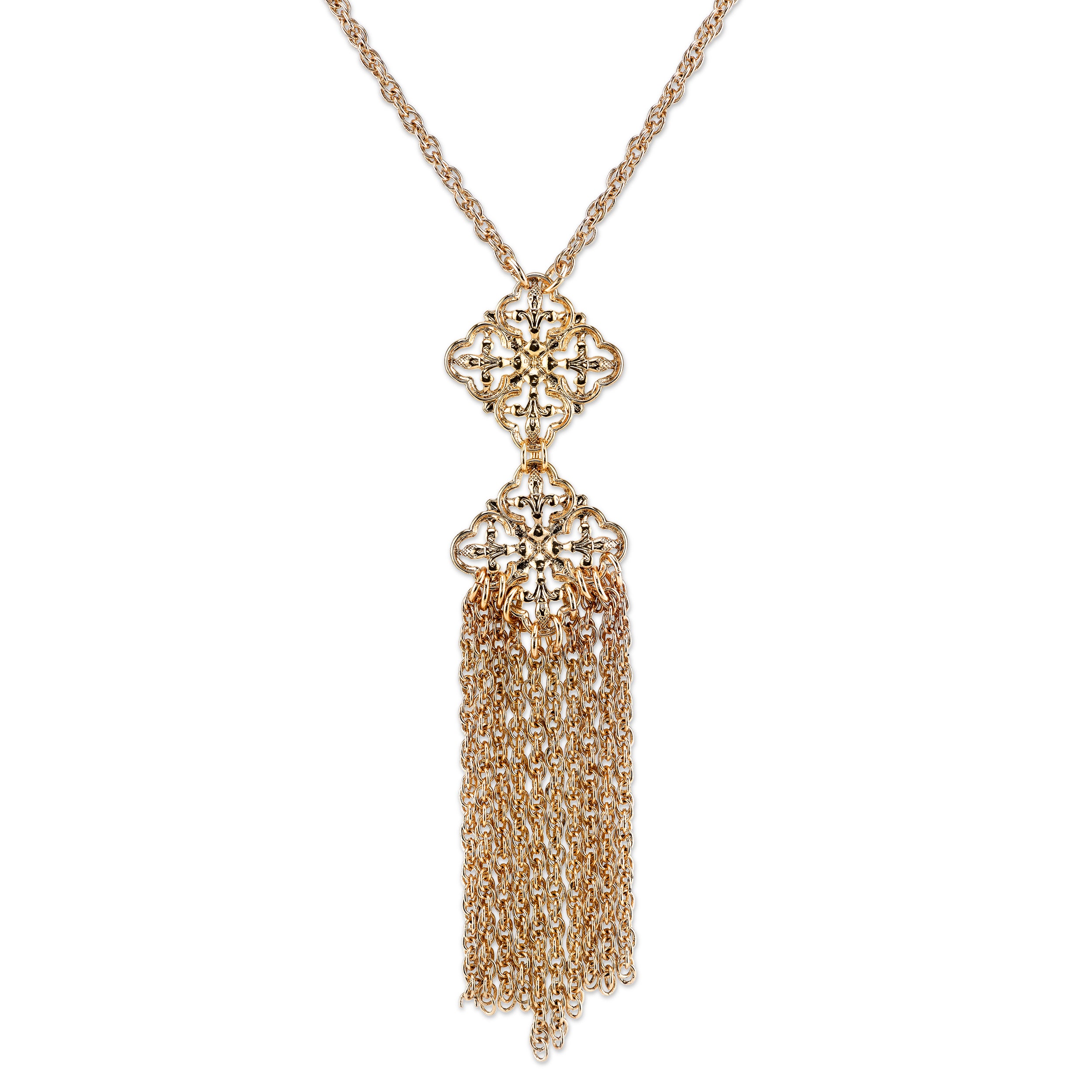 2028 Jewelry Tassel Fringe Fleur De Lis Necklace 18