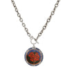 1928 Jewelry Blue And Orange Floral Enamel Medallion Toggle Pendant Necklace 20