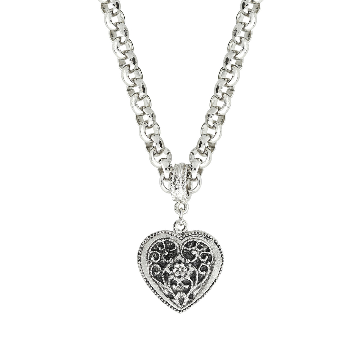 1928 Jewelry Filigree Heart Pendant Necklace 16