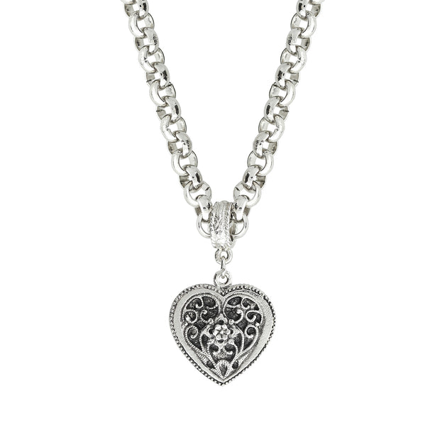 1928 Jewelry Filigree Heart Pendant Necklace 16
