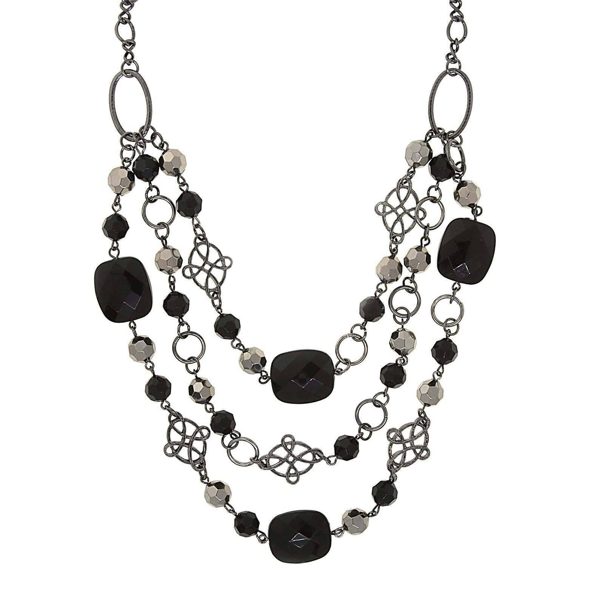 2028 Jewelry Black & Hematite Beaded Layer Necklace 18