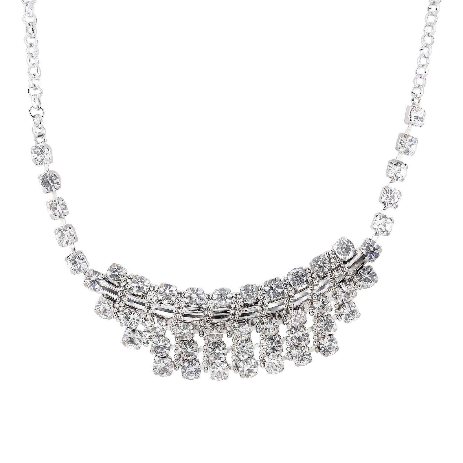 1928 Jewelry Clear Crystal Statement Bib Necklace 18"