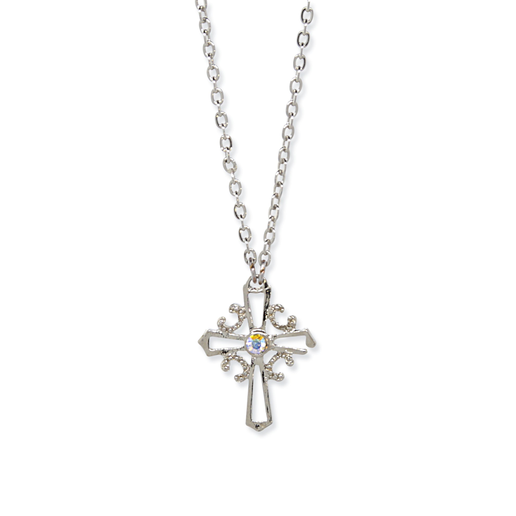 Large Cross Pendent Necklace, AB, Clear, Black or Pink Gems