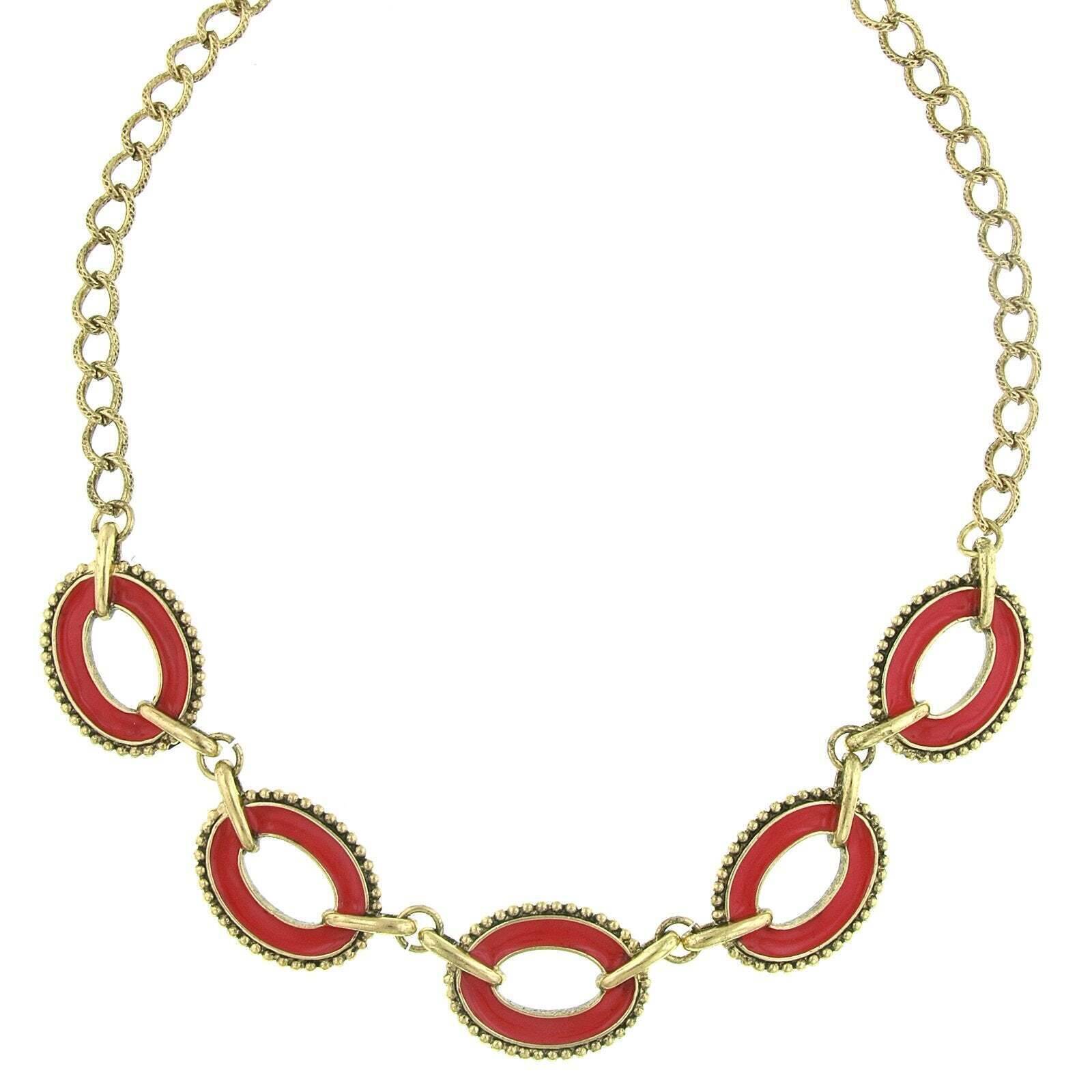 2028 Jewelry Reversible Hand Enameled Oval Station Link Chain Necklace 16" + 3" Extender