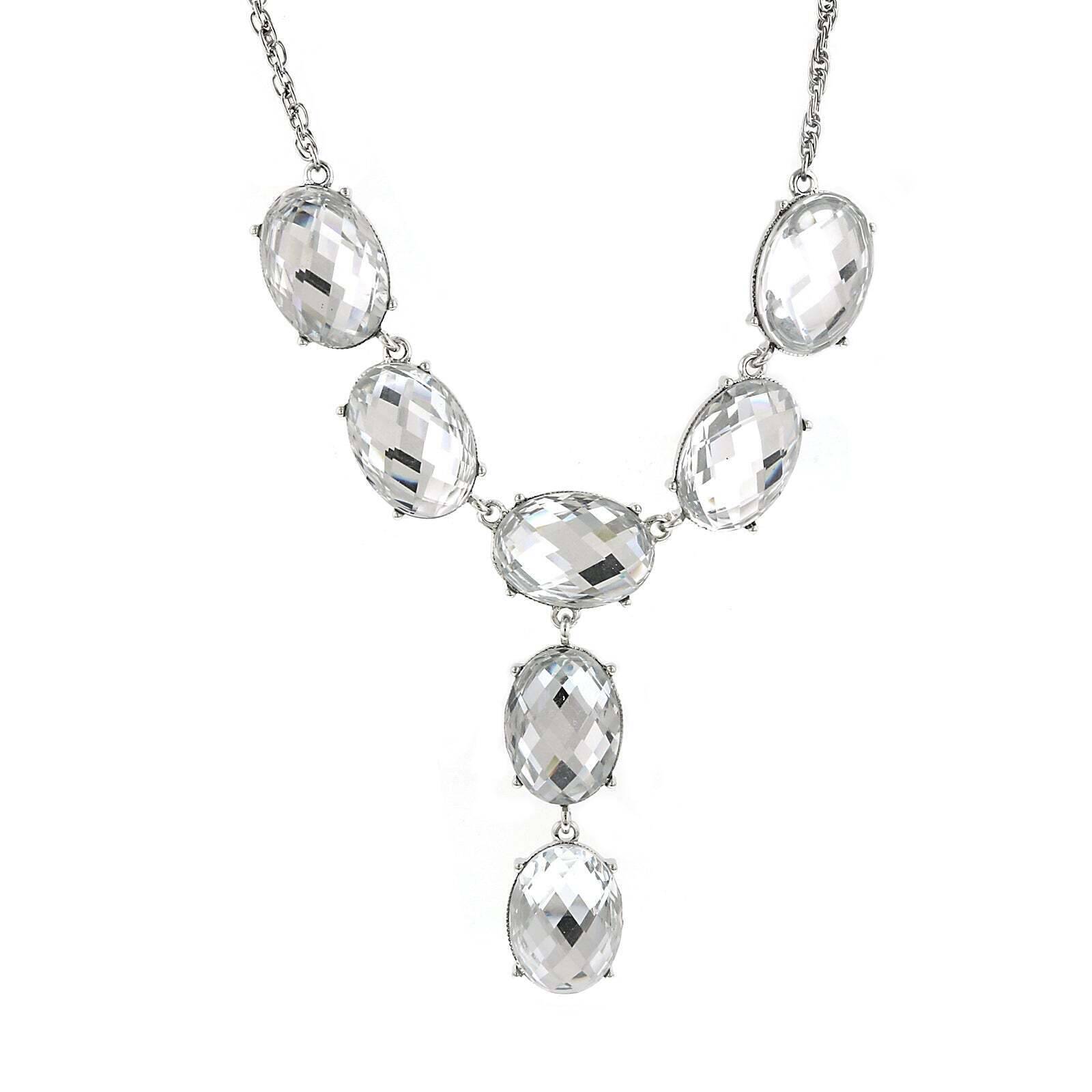 2028 Jewelry Oval Faceted Crystal Y-Necklace Drop Necklace 15" + 3" Extender