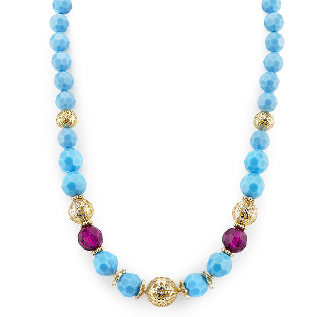 1928 Jewelry Mykonos Turquoise & Purple Beaded Strand Necklace 16