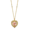 1928 Bridal Pink Crystal Heart And Pink Porcelain Rose Filigree Pendant Necklace 16