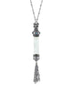 1928 Jewelry Antiqued Cat Light Blue Crystal Vial Glass Tassel Necklace 30