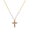 1928 Jewelry Amethyst Moonstone Cross Pendant & Tanzanite Glass Bead Necklace 28