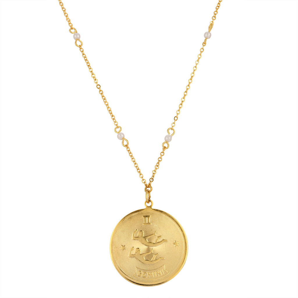 14k gold dipped round zodiac pendant necklace 20 inch