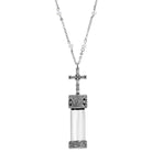 Symbols Of Faith Faux Pearl Pewter Cross Cap Vial Necklace 30"