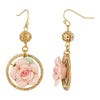 1928 Jewelry Porcelain Rose Filigree Bead Drop Earrings