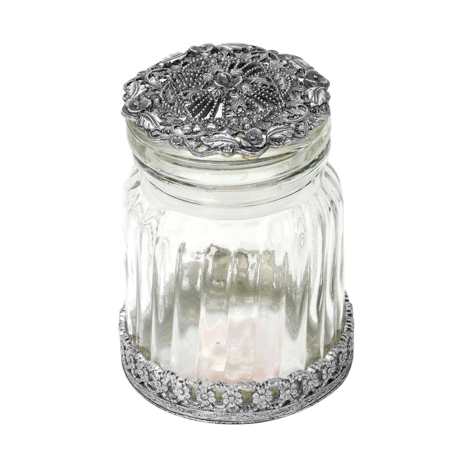 1928 Jewelry Floral Ridged Glass Button Jar