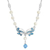 1928 Jewelry Aquamarine Crystal Mother Of Pearl Drop Necklace 16