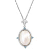 1928 Jewelry Aquamarine Crystal Mother Of Pearl Oval Pendant Toggle Necklace 30