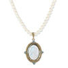 1928 Jewelry Crystal Oval Glass Intaglio 8mm Faux Pearl Strand Pendant Necklace 18