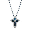 1928 Jewelry Antiqued Pewter Octagon Dark Blue German Glass Stones And Beaded Cross Necklace 16