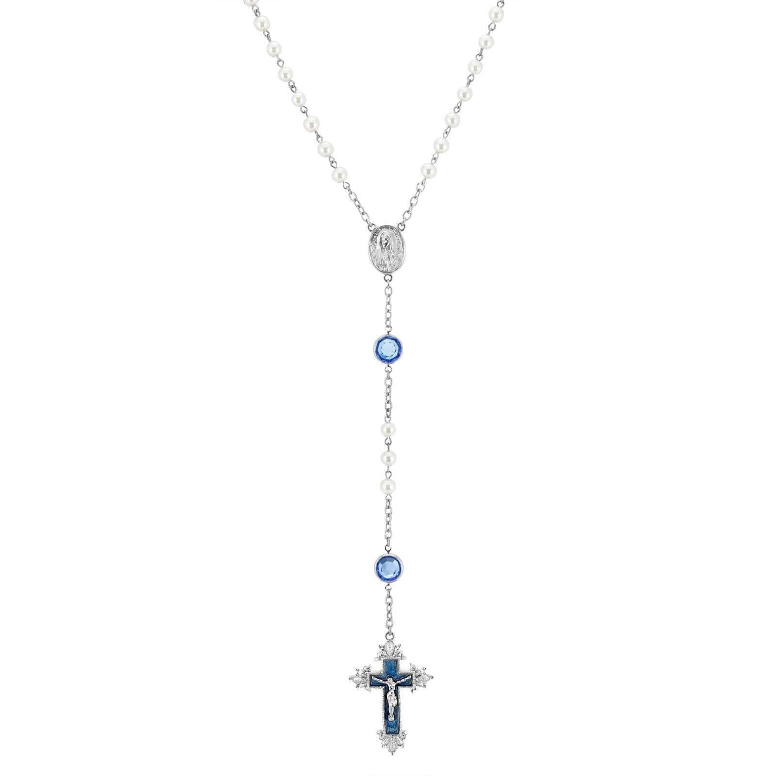 Symbols Of Faith Channel Crystal Faux Pearl Hand Enamel Channel Rosary