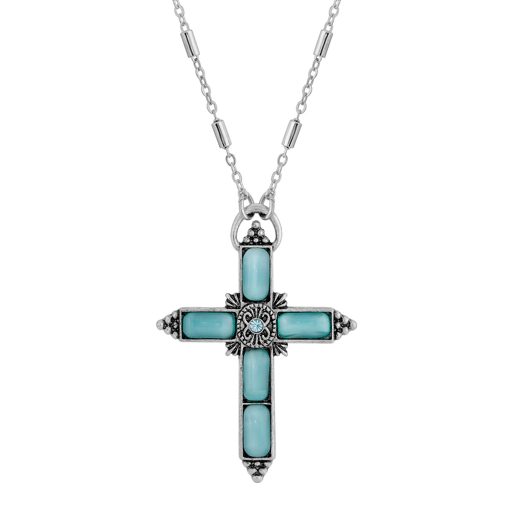 Symbols Of Faith Moonstone & Crystal Cross Pendant Necklace 20