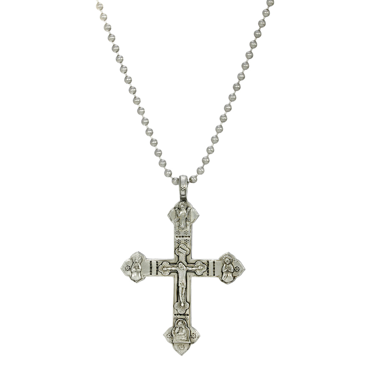 Symbols of Faith Pewter Large Mens Crucifix Pendant Necklace 22