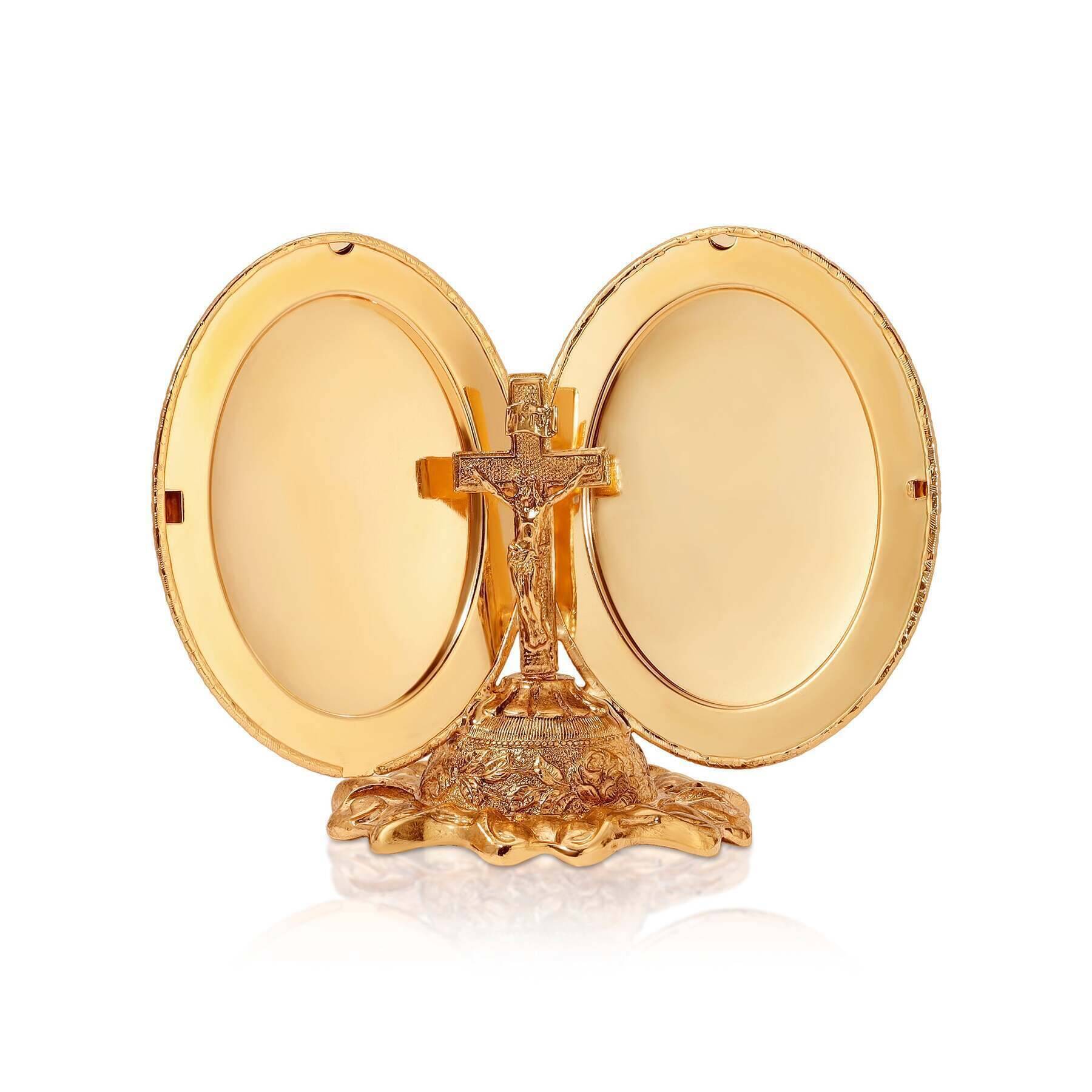 Symbols Of Faith Crucifix Photo Locket Gold Tabletop Decor Stand