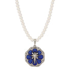 Symbols Of Faith 6mm Star Of Bethlehem Faux Pearl Strand Rose And Cross Pendant Necklace 15" + 3" Extender